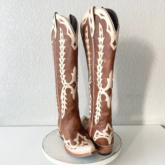 Lane CHASE THE WIND Knee High Womens Cowboy 7.5 Western Brown Cowgirl Tall EUC - Picture 1 of 11